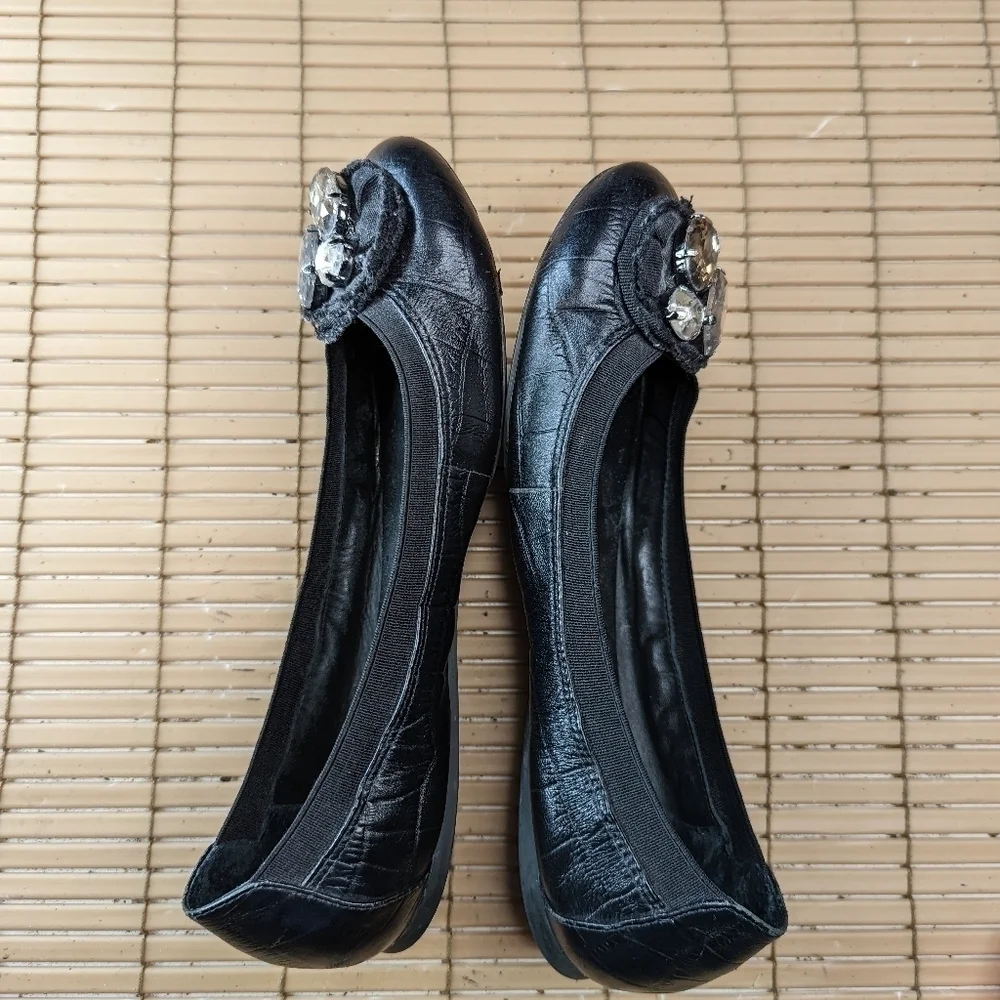 KATE SPADE NEW YORK FAITH bejeweled rhinestone alligator print black leather bal